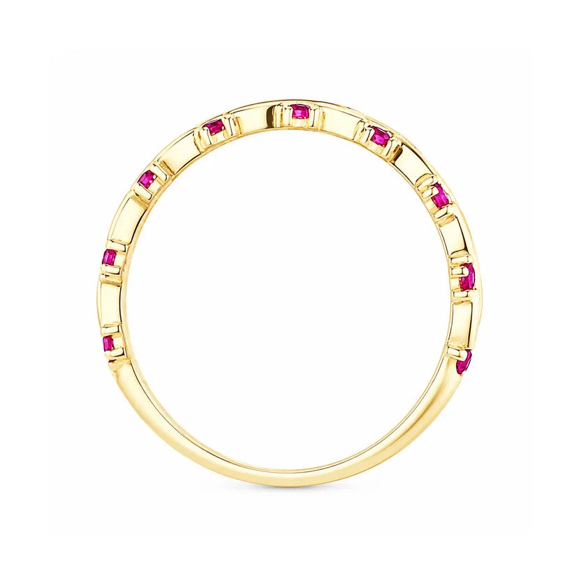 Ruby 9k Yellow Gold Designer Band Ring Eternity Stacking Hallmarked Size K-S