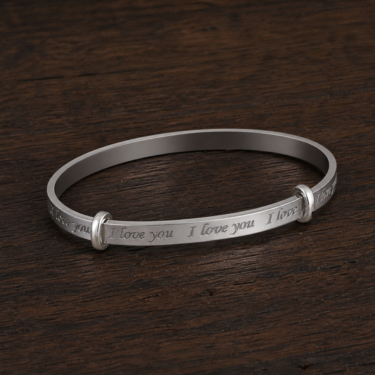 Ladies I Love You Expandable Bangle Sterling Silver 925 Hallmarked Bracelet
