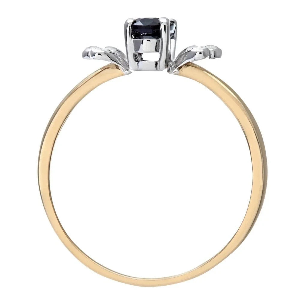 9ct Yellow Gold Sapphire & Diamond Three-Stone Ring – Oval Cut, Vintage Style