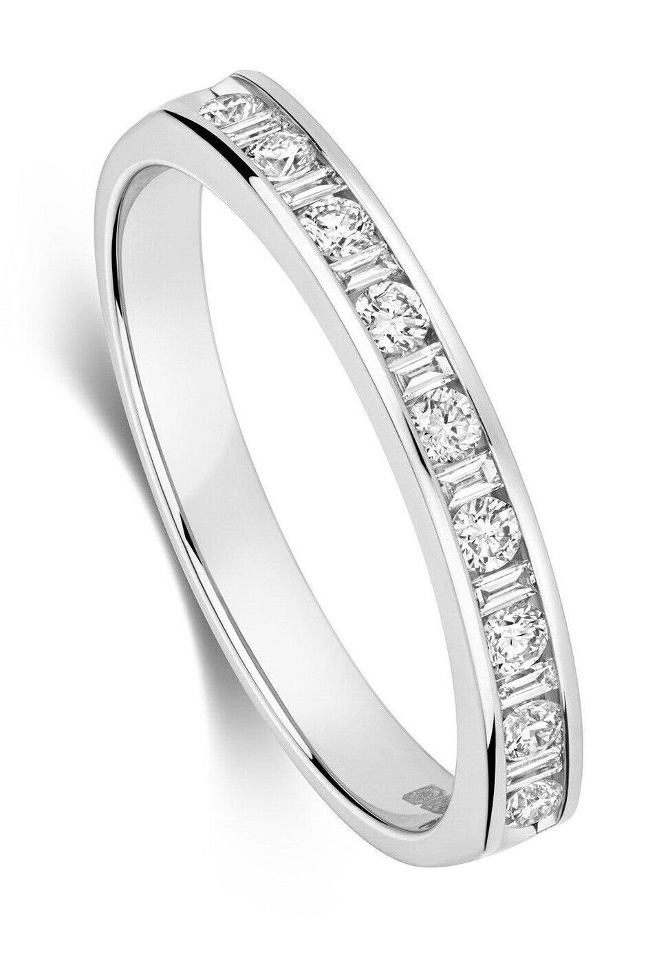 Real Diamond Eternity Ring 9ct White Gold Round Brilliant and Baguette Diamonds