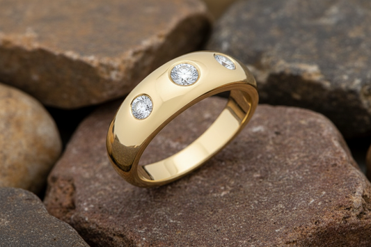 Gents Real Diamond Ring 9ct Yellow Gold Three Stone Band 0.50 Carat Weight