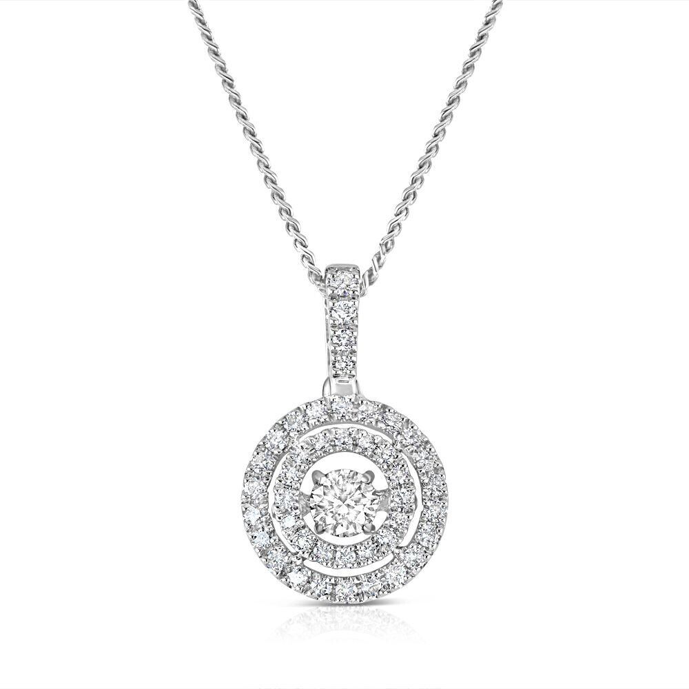 9ct White Gold 0.33ct Dancing Diamond Circle Pendant and 18" Chain