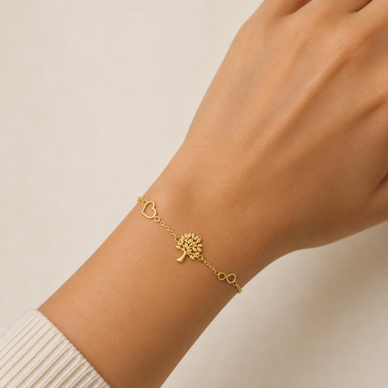 Tree of Life Gold Bracelet with Heart & Infinity 9ct Gold 375 Hallmark 19cm