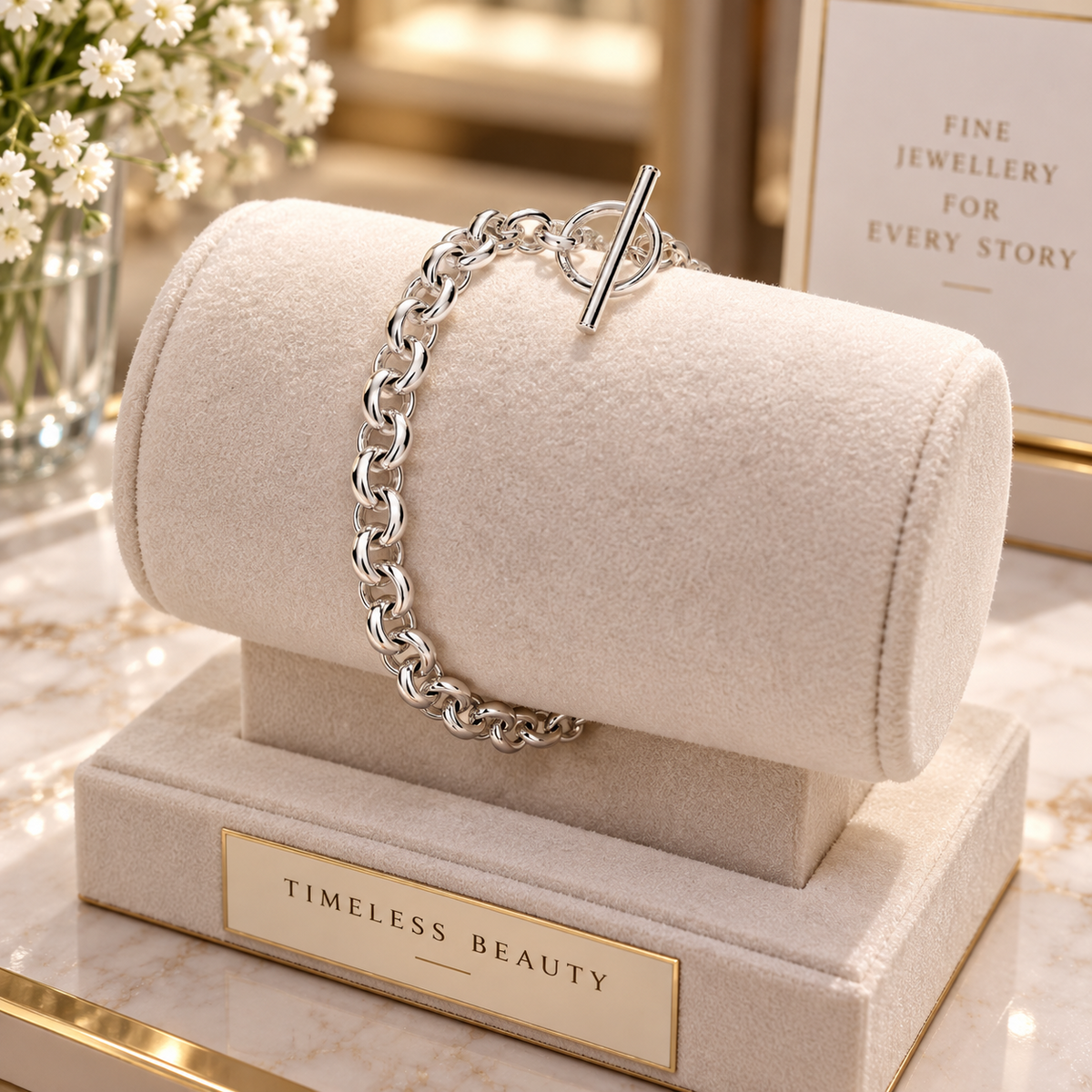 Sterling Silver T Bar Belcher Chain Bracelet Full Hallmark Classic Jewellery