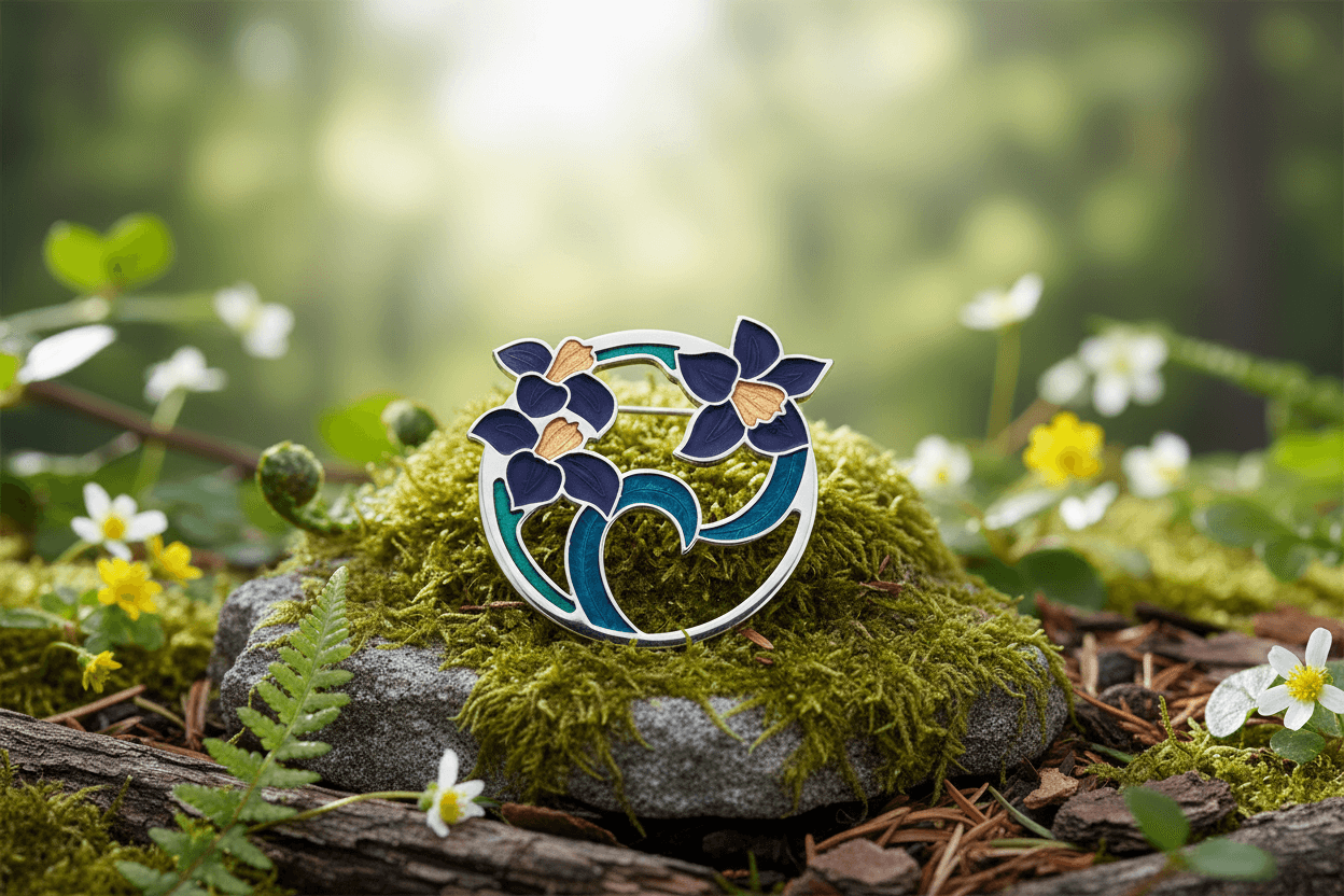 Flowers and Leaves Brooch Silver Plated Purple Brand New Gift Packaging