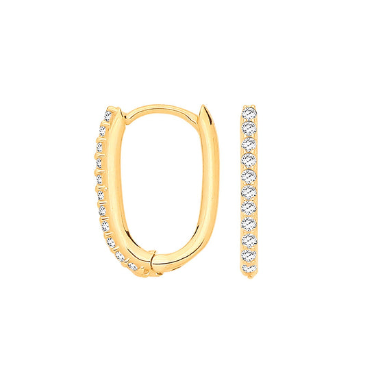 Yellow Gold J Huggie Oval Hoop Earrings Claw Set Zircon Small Hoops Hallmarked