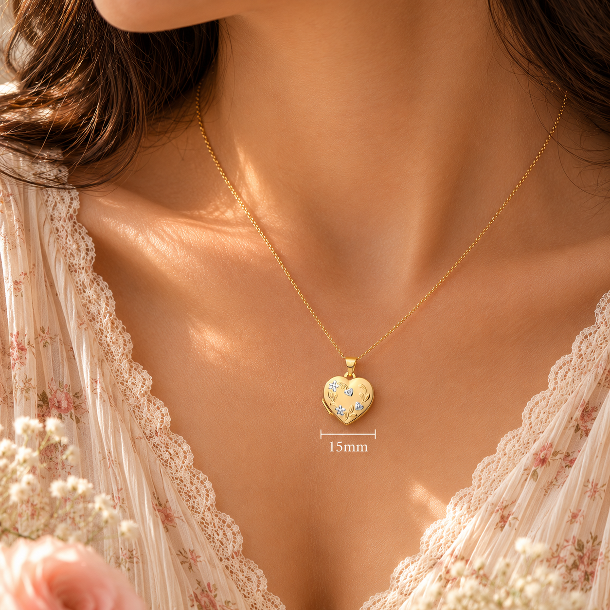 Together Forever Heart Locket Necklace 18ct Gold on Solid Sterling Silver 18"