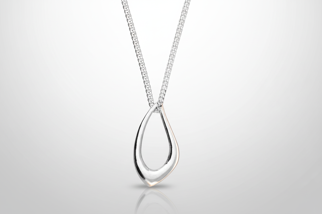 Organic Open Teardrop Necklace 18 inch Chain 925 Sterling Silver 925 hallmark