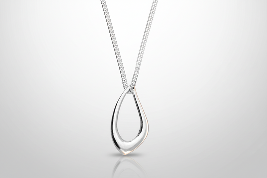 Organic Open Teardrop Necklace 18 inch Chain 925 Sterling Silver 925 hallmark