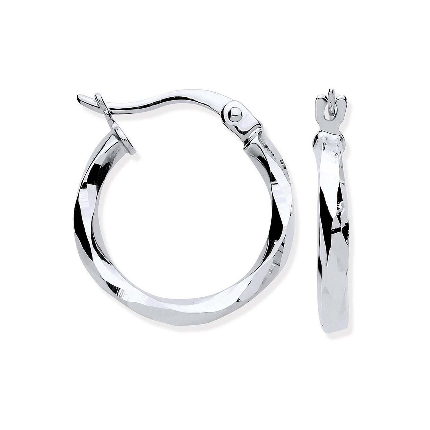 White Gold Faceted Hoop Earrings 16mm Creole Hoops Hallmarked