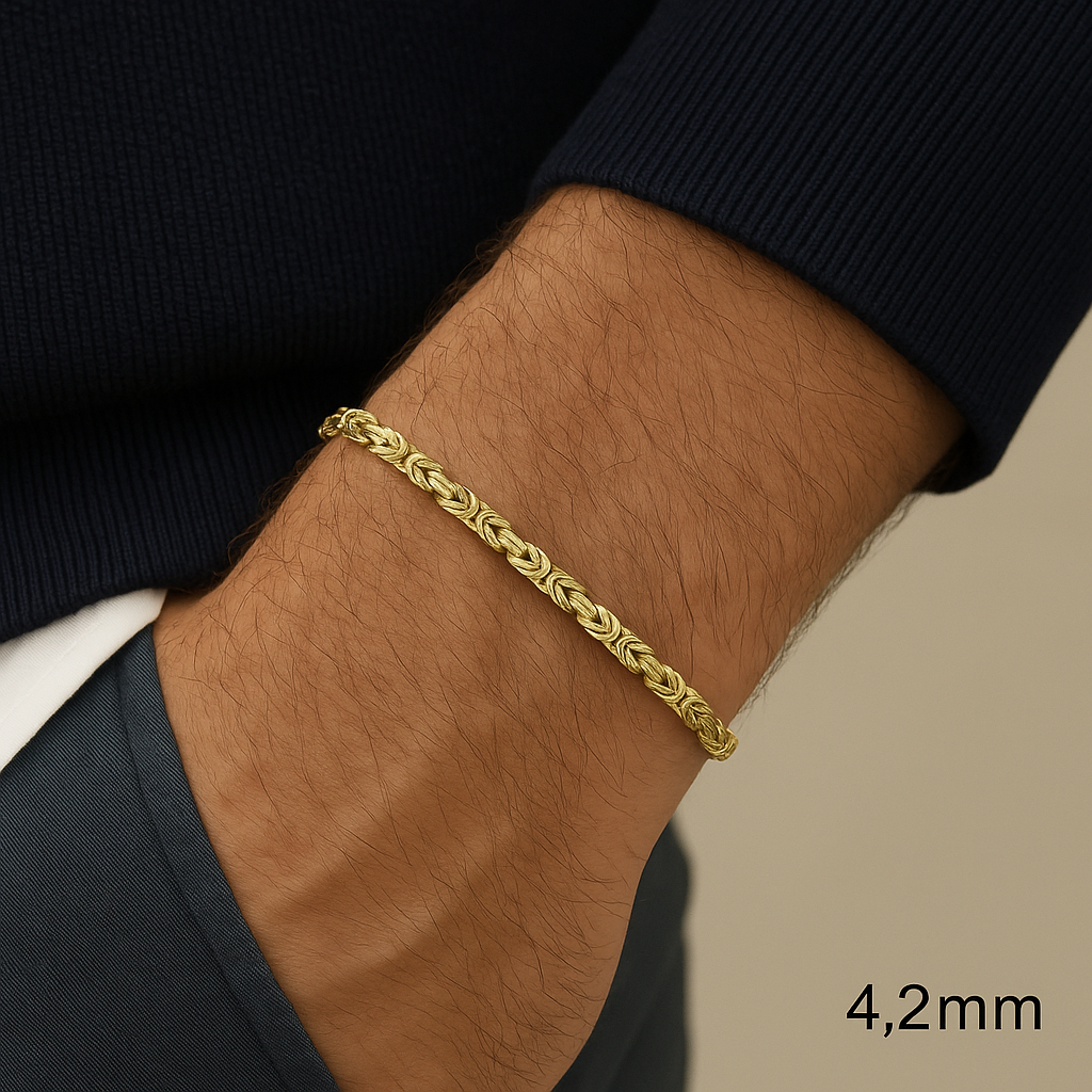 18ct Gold Gents Byzantine Bracelet on Solid Silver British Made Hallmarked 8 "