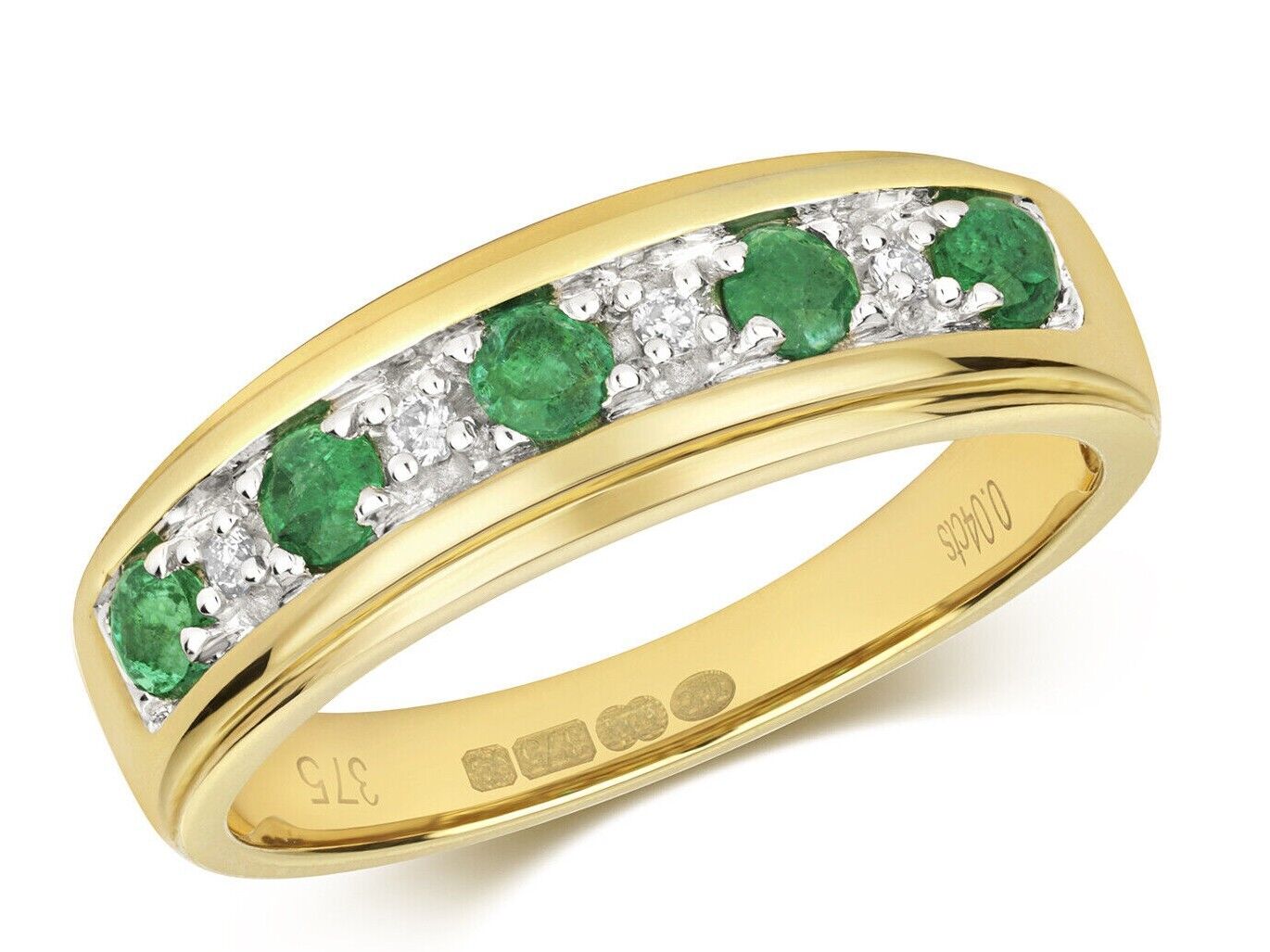 Real Emerald and Diamond Eternity Ring 5mm Band 9ct Yellow Gold
