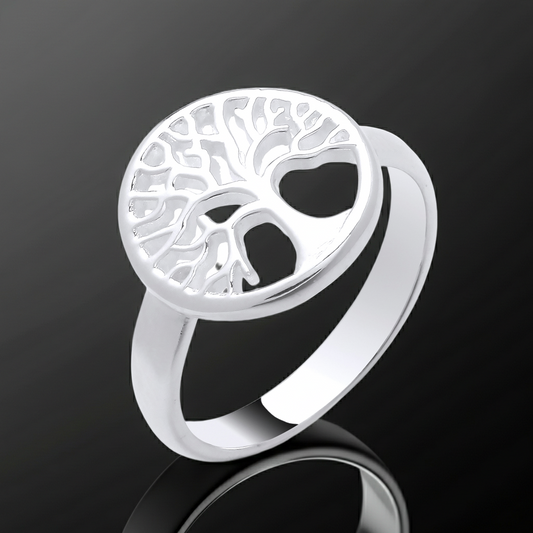 Sterling Silver Tree of Life Ring 925 Hallmark Rhodium Finish Sizes K - S