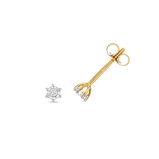Diamond Solitaire Earrings 9ct Yellow Gold Illusion Set 0.05ctw