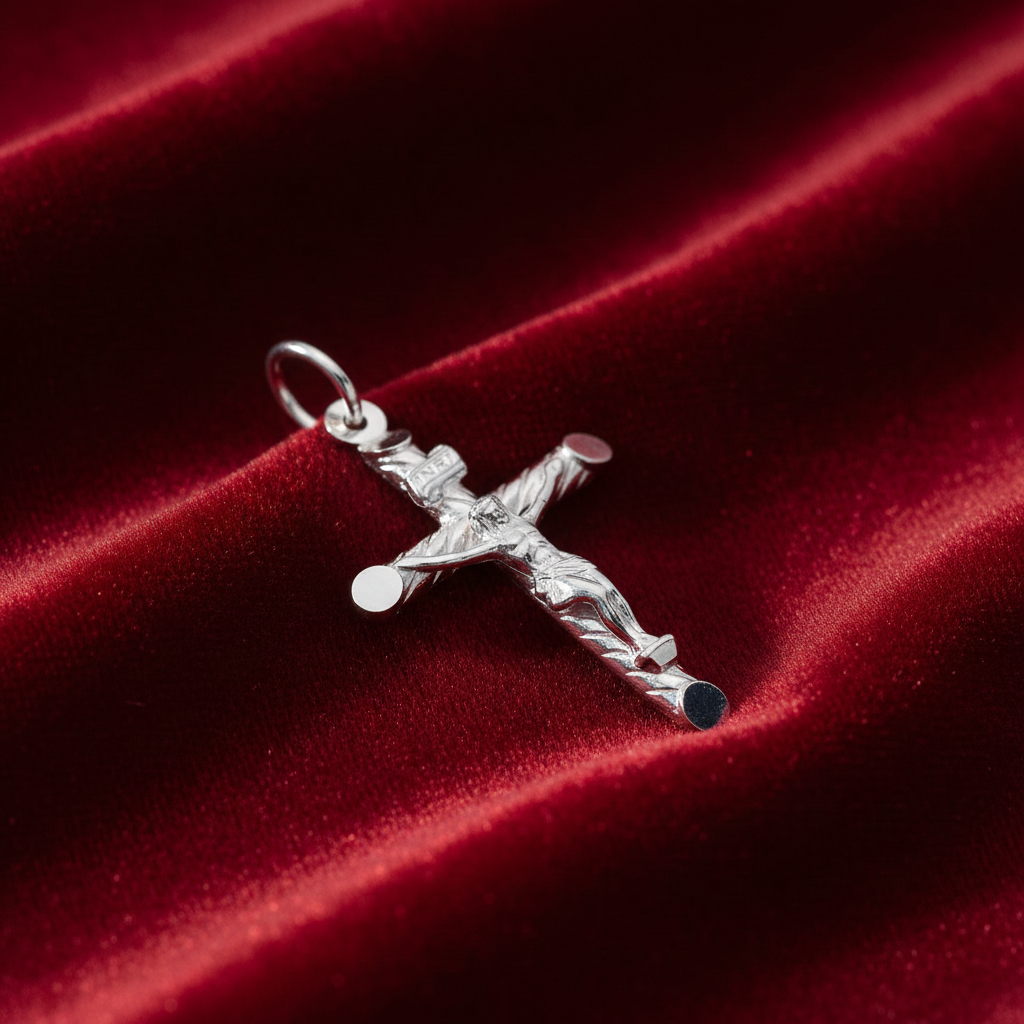 Sterling Silver Crucifix Pendant 925 Hallmark 34mm Rhodium Finish
