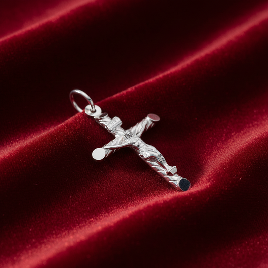 Sterling Silver Crucifix Pendant 925 Hallmark 34mm Rhodium Finish
