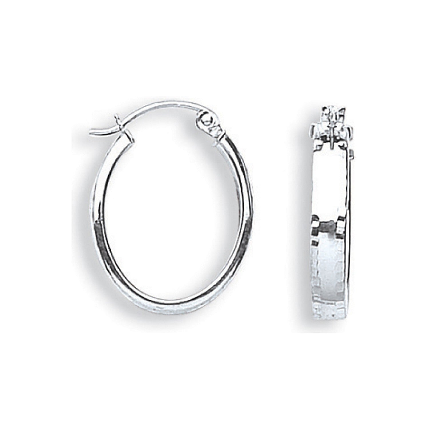 White Gold Oval Hoop Earrings 20mm Diamond Cut Hoops Hallmarked