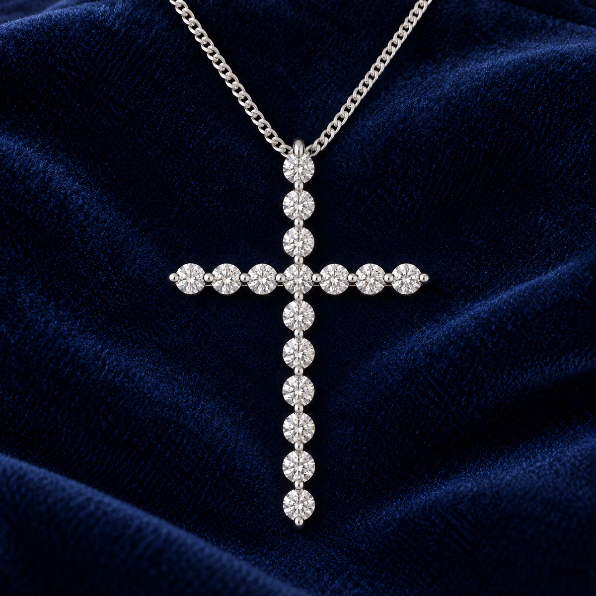 Real Diamond Cross Pendant Necklace 18ct White Gold 18" Chain 0.75ctw Diamonds
