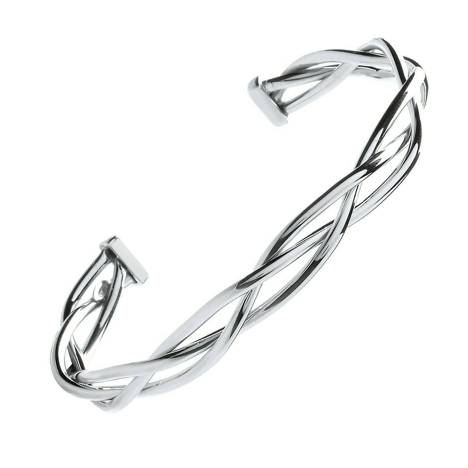 Sterling Silver Twisted Tube Ladies Open Bangle Hallmarked