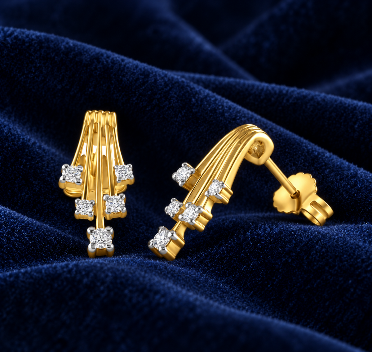 Diamond Cascading Stud Earrings 9ct Yellow Gold 0.25ctw Premium Mined Diamonds