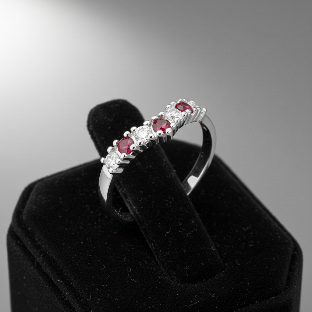 Sterling Silver Ruby Wishbone Ring Anniversary Band 925 Hallmark Size K-U