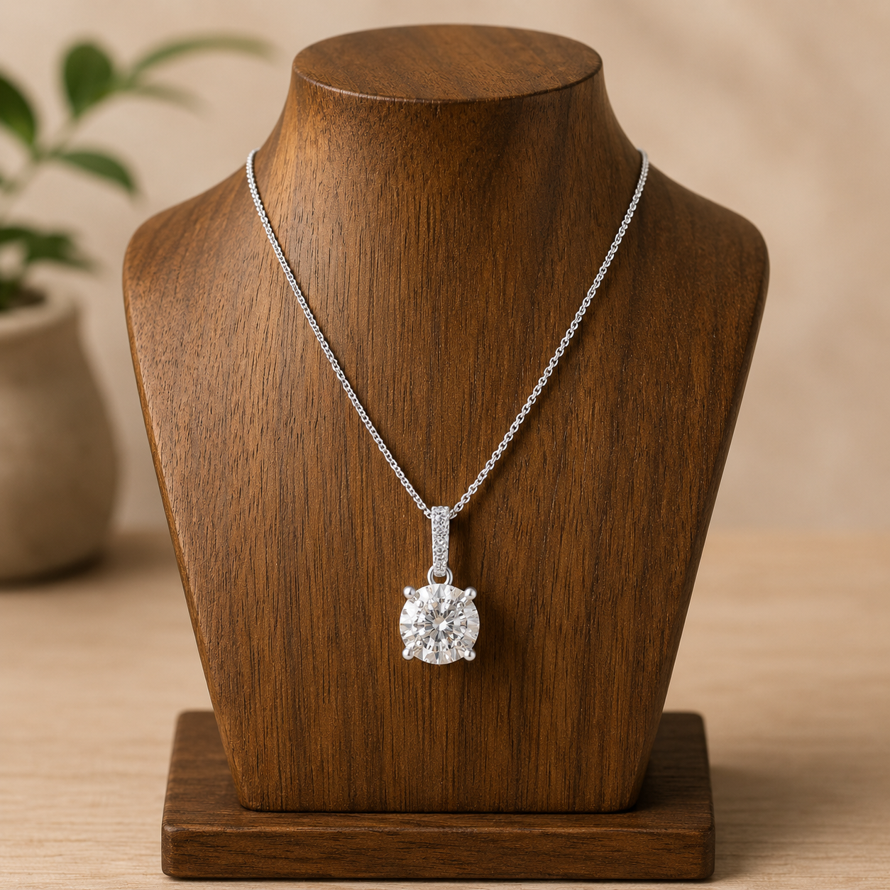 Natural Diamond Solitaire Pendant 18ct White Gold 18" Chain Hallmark