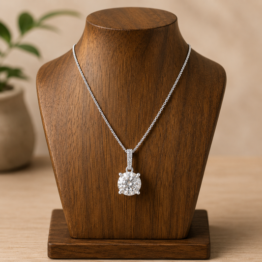 Natural Diamond Solitaire Pendant 18ct White Gold 18" Chain Hallmark