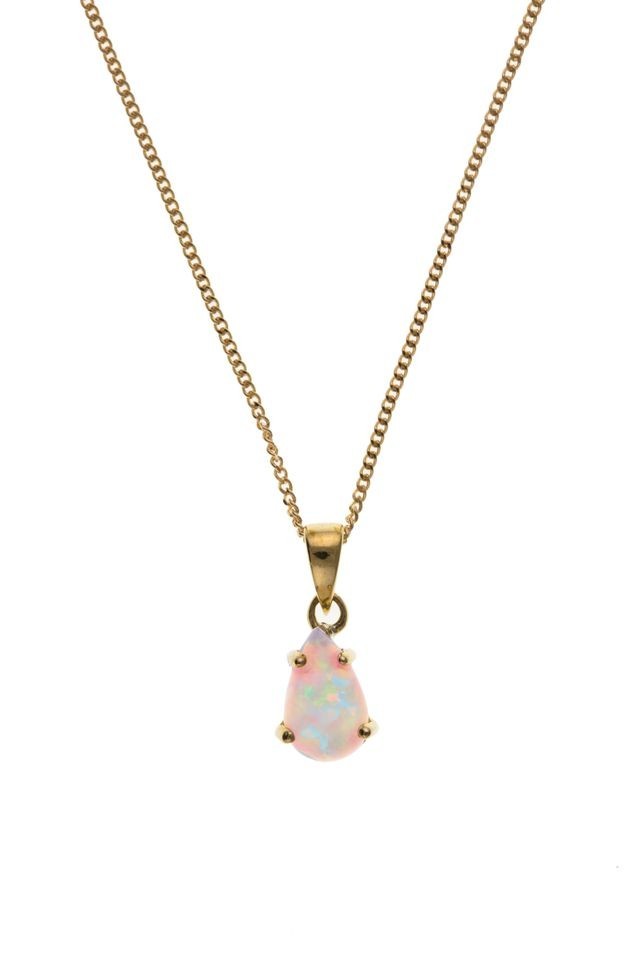 Elegant Opal Teardrop Jewellery Set in Yellow Gold – Pendant & Matching Earrings