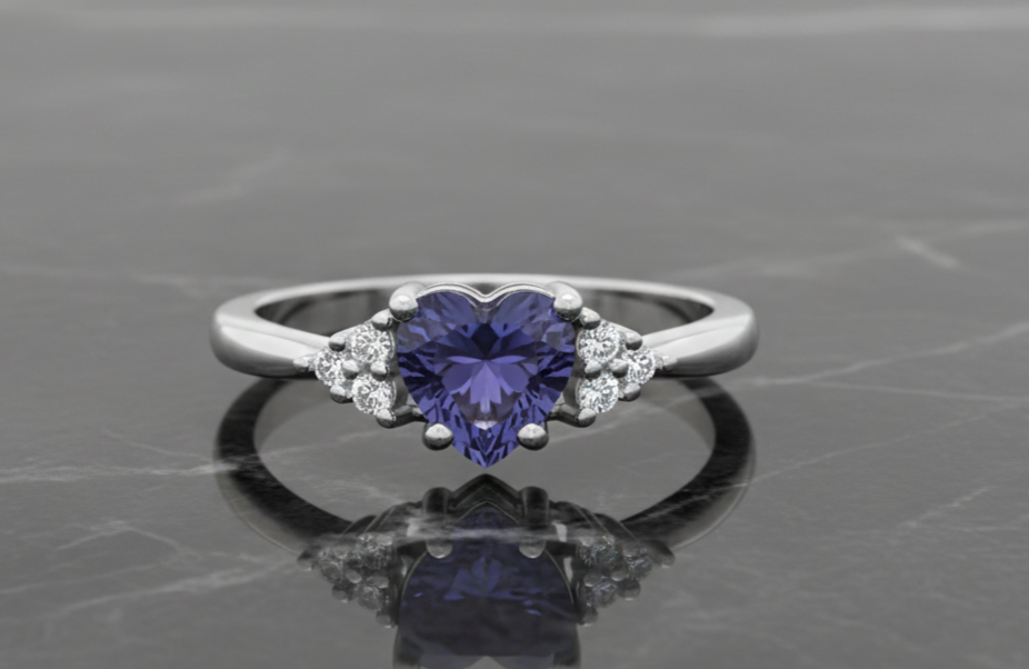 Sterling Silver Tanzanite Heart Ring Solitaire Engagement 925 Hallmark Size K-S