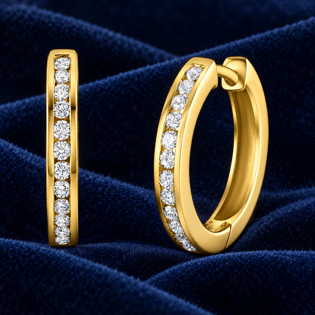 Real Diamond Hoop Earrings 9ct Yellow Gold 19mm Diameter 0.50ctw Mined Diamonds
