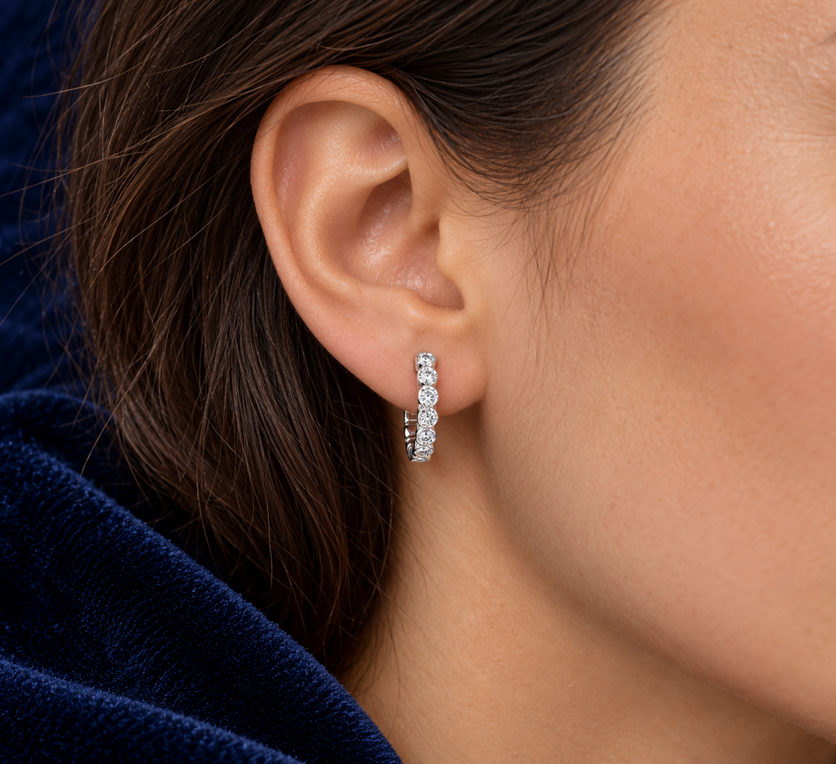 Real Diamond Hoop Earrings 9ct White Gold 15mm Diameter 0.10ctw Mined Diamonds