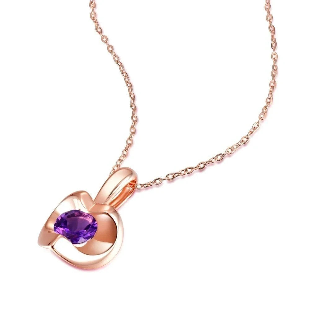 Natural Amethyst Heart Necklace Solid Rose Gold 18" 46cm Length Chain