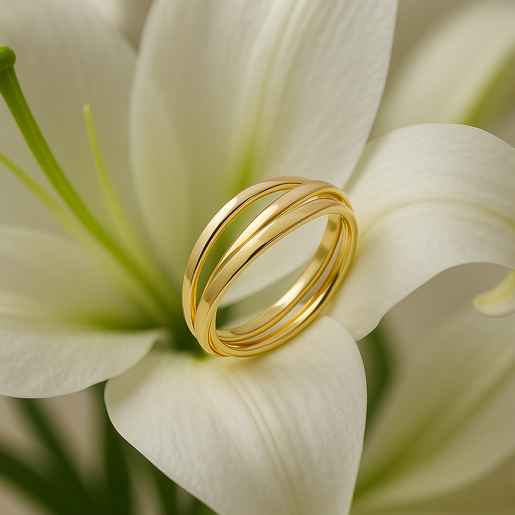 18ct Gold Russian Wedding Ring on Sterling Silver Size K - S