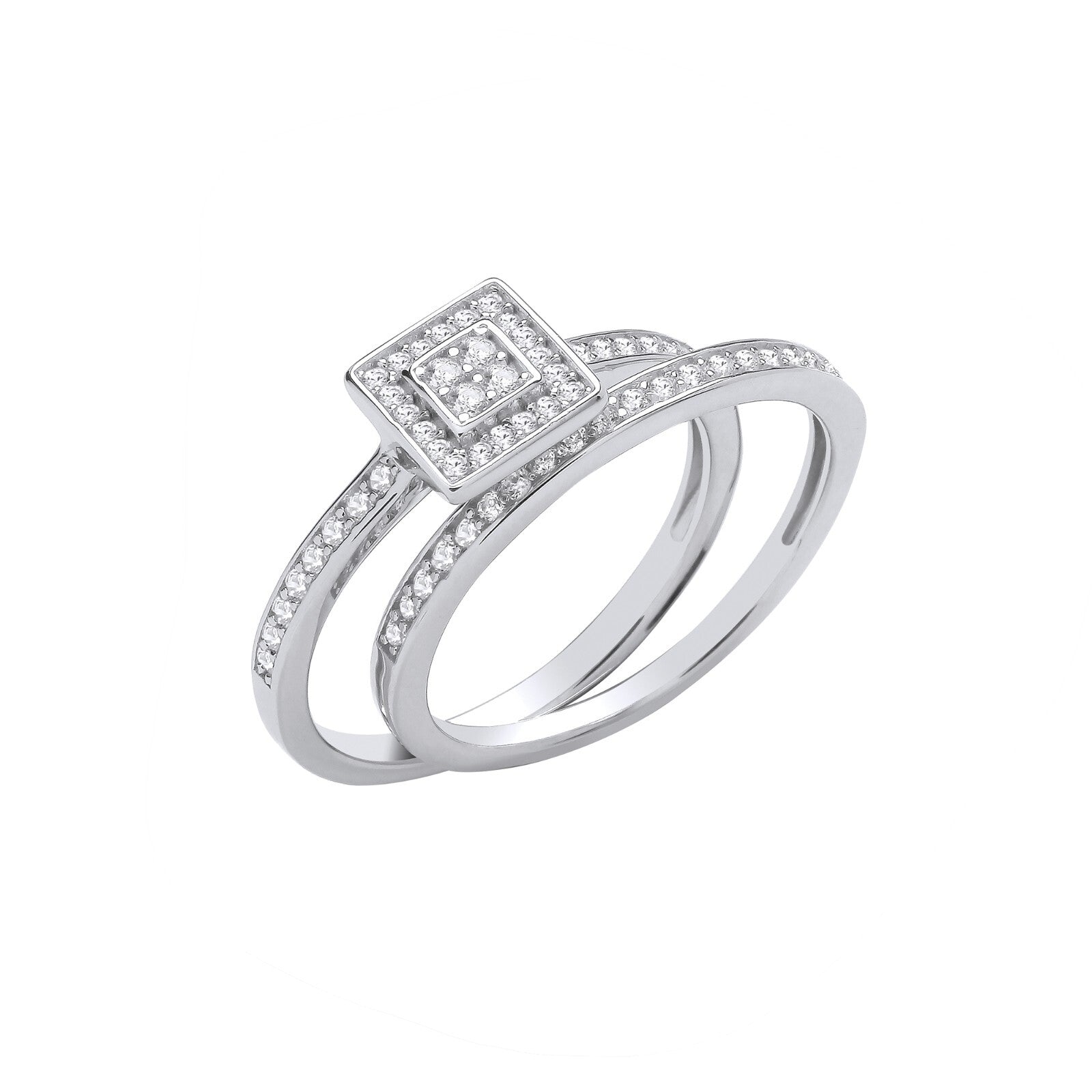 Sterling Silver Bridal Set Round Zircons and Half Eternity Rings 925 hallmark