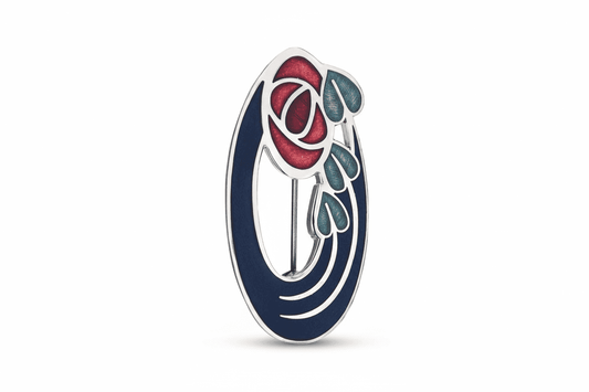 Oval Mackintosh Rose Brooch Blue Silver Plated Brand New Gift Packaging