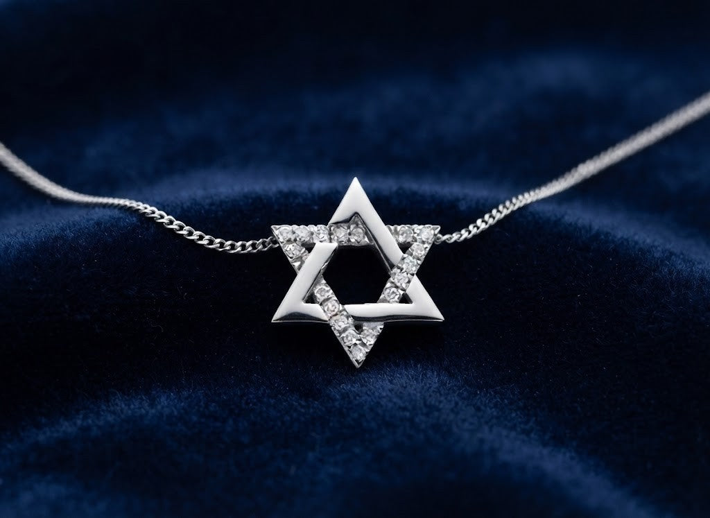 Diamond Star Of David Pendant 9ct White Gold 18" / 45cm Chain Hallmarked
