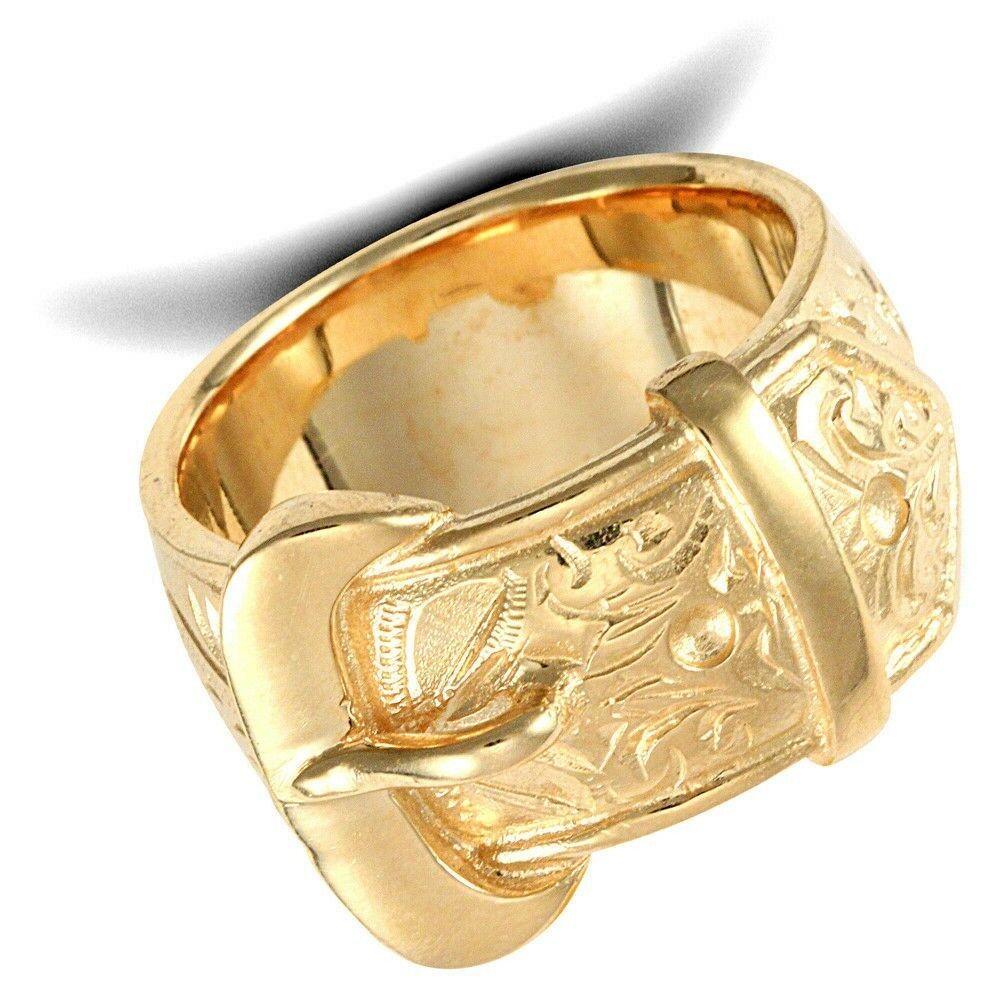 Gents Buckle Ring 9 Carat Solid Yellow Gold Hallmarked British Made Men's Band