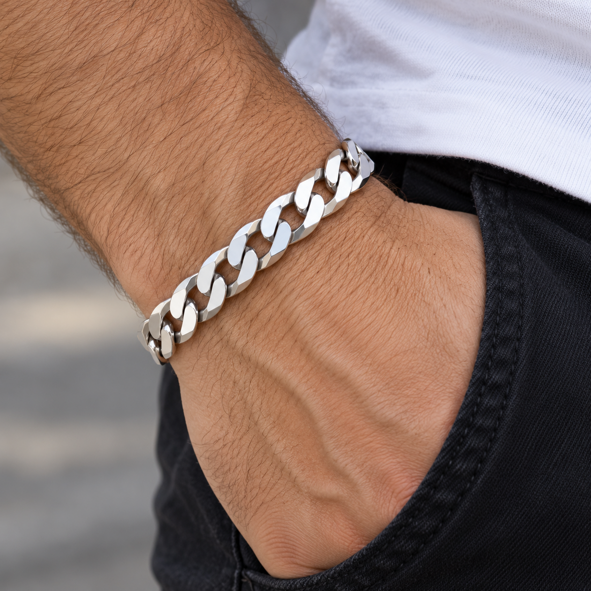 Men's Flat Curb Bracelet Sterling Silver 8" Hallmarked 9.5mm Wide