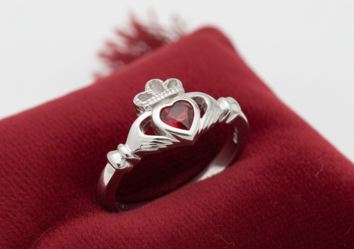 Sterling Silver Ruby Claddagh Ring 925 Hallmark Size K - S