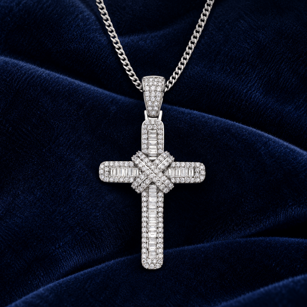 Real Diamond Cross Pendant 18ct White Gold 18" Chain 2 Carat of Premium Diamonds