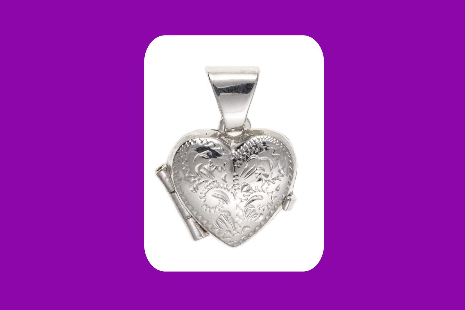 Small Engraved Heart Locket Solid Sterling Silver 925 Hallmark 15mm