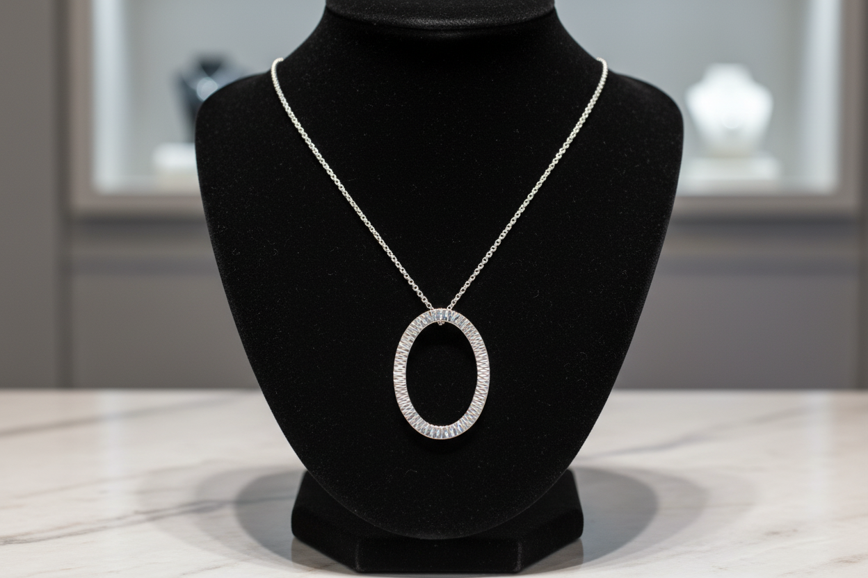 Diamond Cut Open Oval Necklace Adjustable Chain 925 Sterling Silver