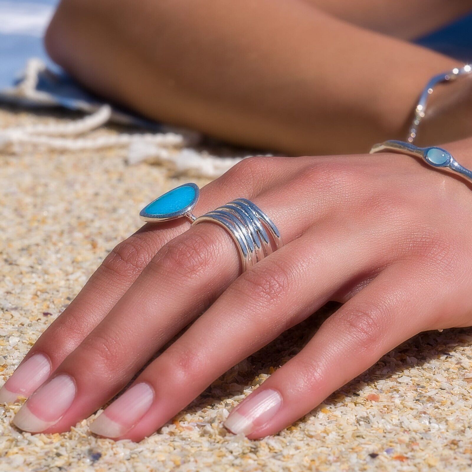 Solid Silver Turquoise Ring Sterling 925 Stamped Size J - Q Brand New Gift