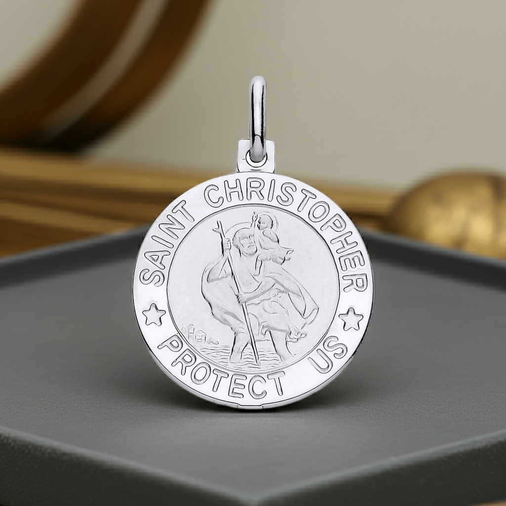Sterling Silver St Christopher Protect Us Pendant 925 Hallmark 18mm