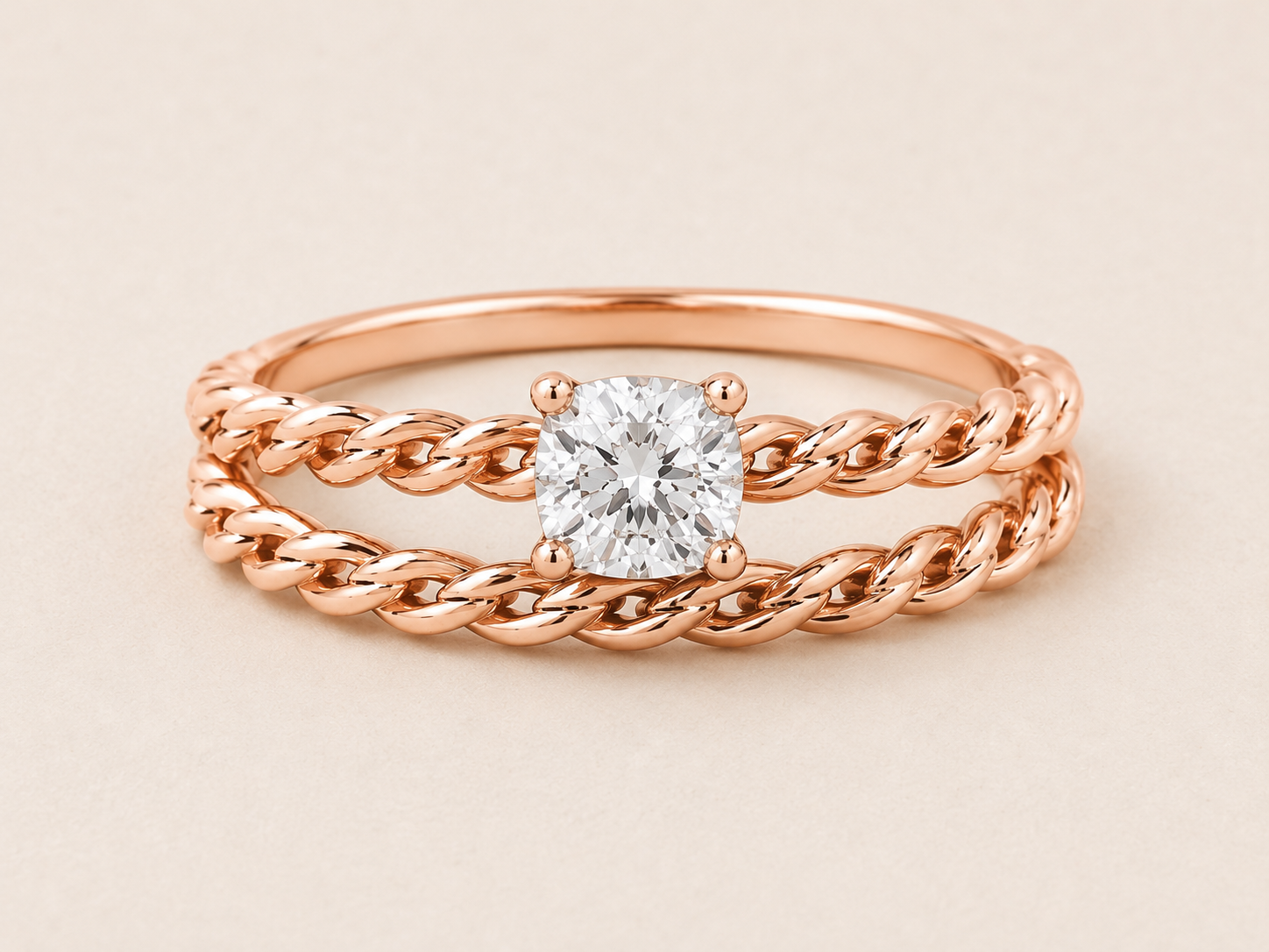 Elegant Twist Solitaire Bridal Set Ring 18ct Rose Gold on Solid Sterling Silver