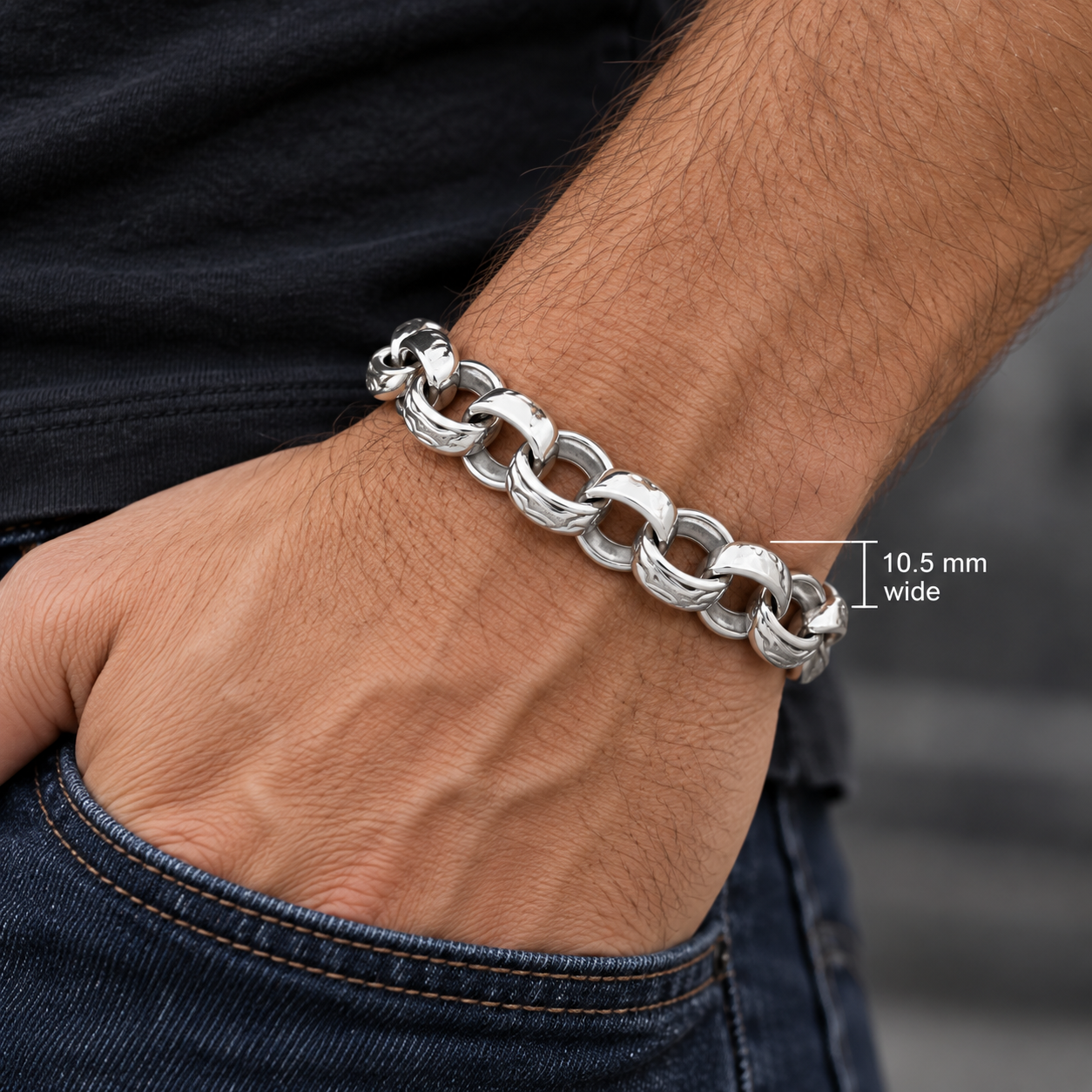 Men's Patterned  Belcher Chain Bracelet Solid Silver Hallmarked 10.5mm Wide 9"