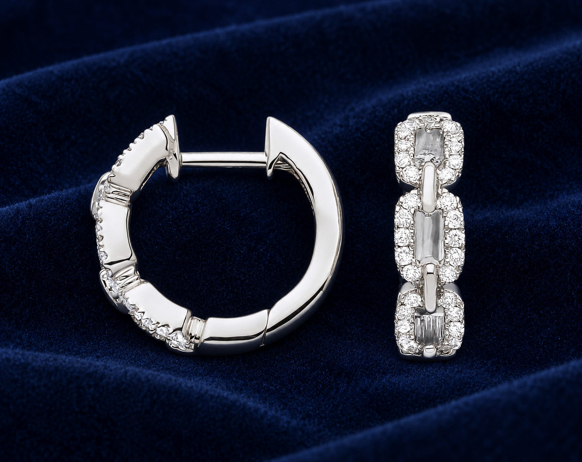 Real Diamond Huggie Hoop Earrings 9ct White Gold 14mm 0.25ctw Mined Diamonds