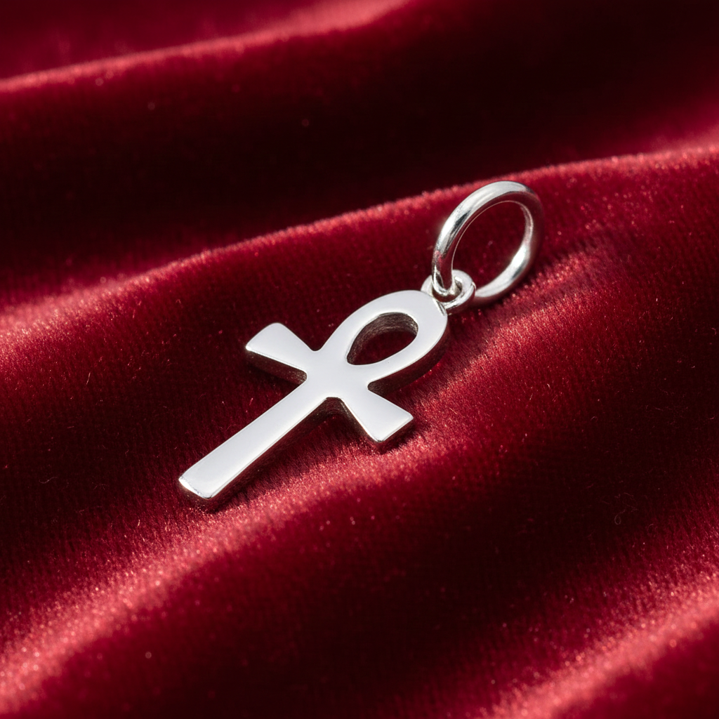 Sterling Silver Ankh Cross Pendant 925 Hallmark 20mm Rhodium Finish
