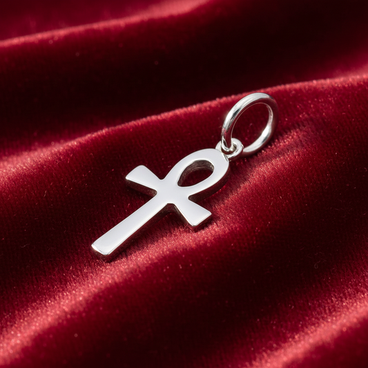 Sterling Silver Ankh Cross Pendant 925 Hallmark 20mm Rhodium Finish