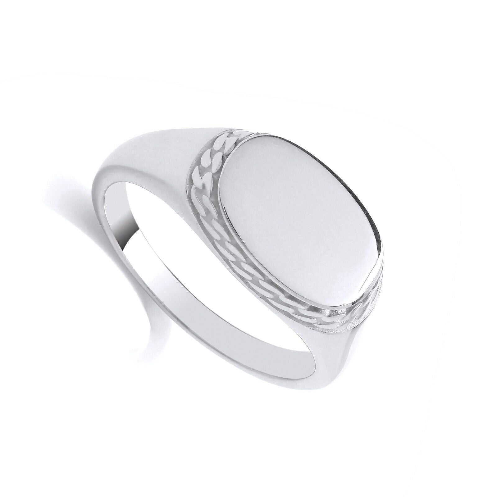 Men's Oval Signet Ring Curb Wrapped Edge Solid Sterling Silver 925 hallmark